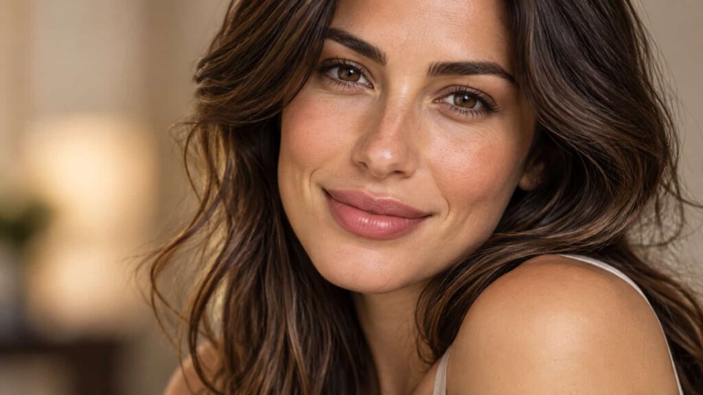 Woman with naturally enhanced lips showing balanced and natural-looking lip filler results