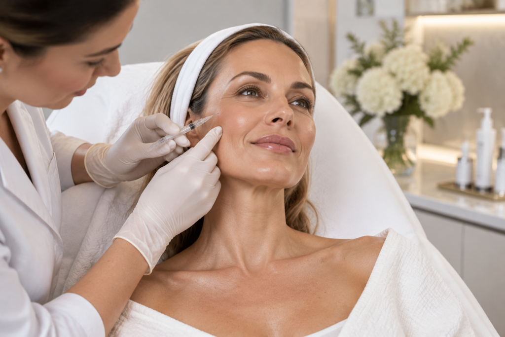 Woman receiving a Profhilo bio-remodelling skin treatment to improve hydration and skin firmness at a London aesthetic clinic